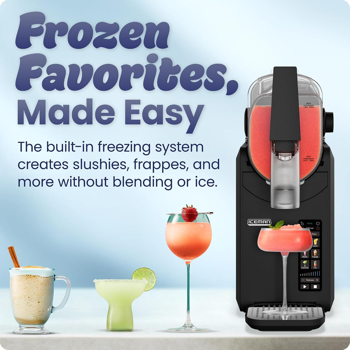 Iceman by Chefman Slush-Ease MAX - Máquina para granizar de 90 onzas, capacidad líquida de 64 onzas, máquina para preparar bebidas congeladas y máquina de granizado con 5 ajustes preestablecidos y pantalla LED, perfecta para margaritas congeladas