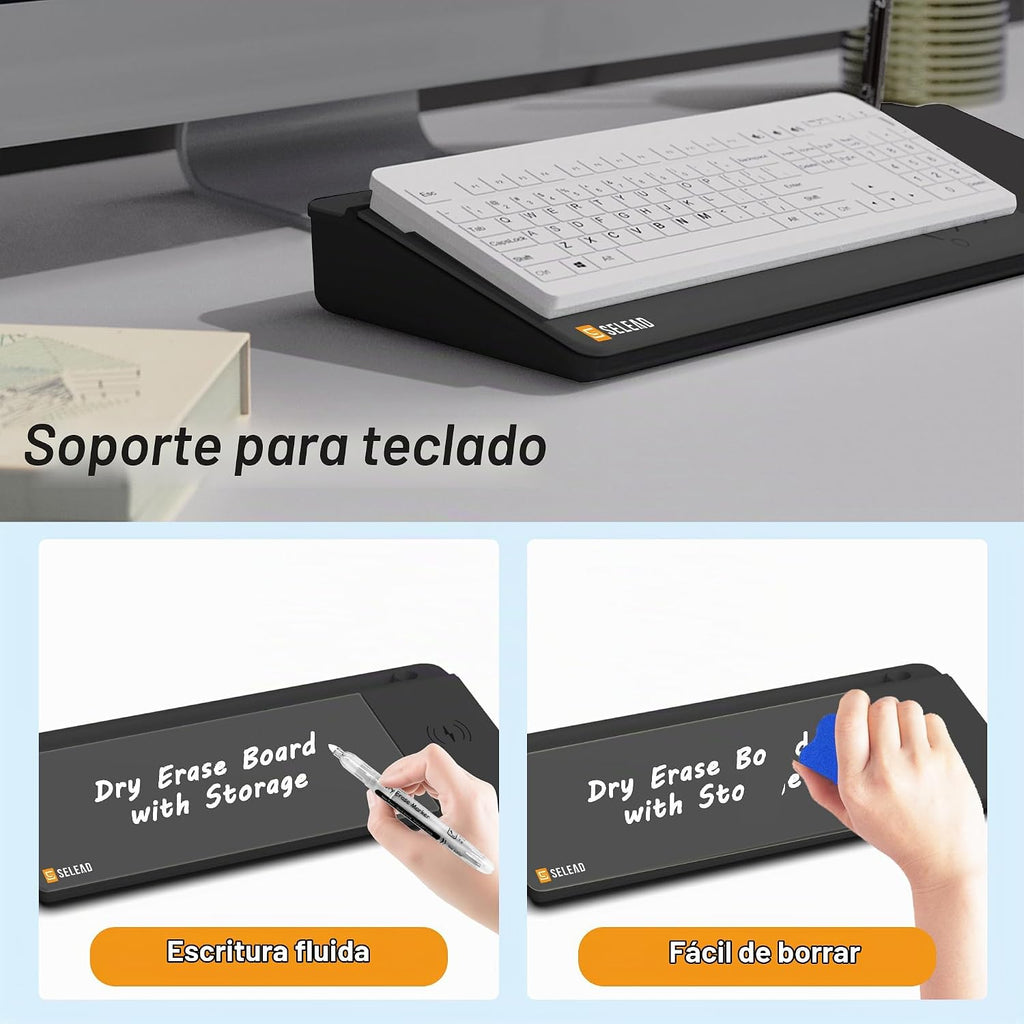 SELEAD Pizarra blanca de cristal de escritorio con cargador inalámbrico y