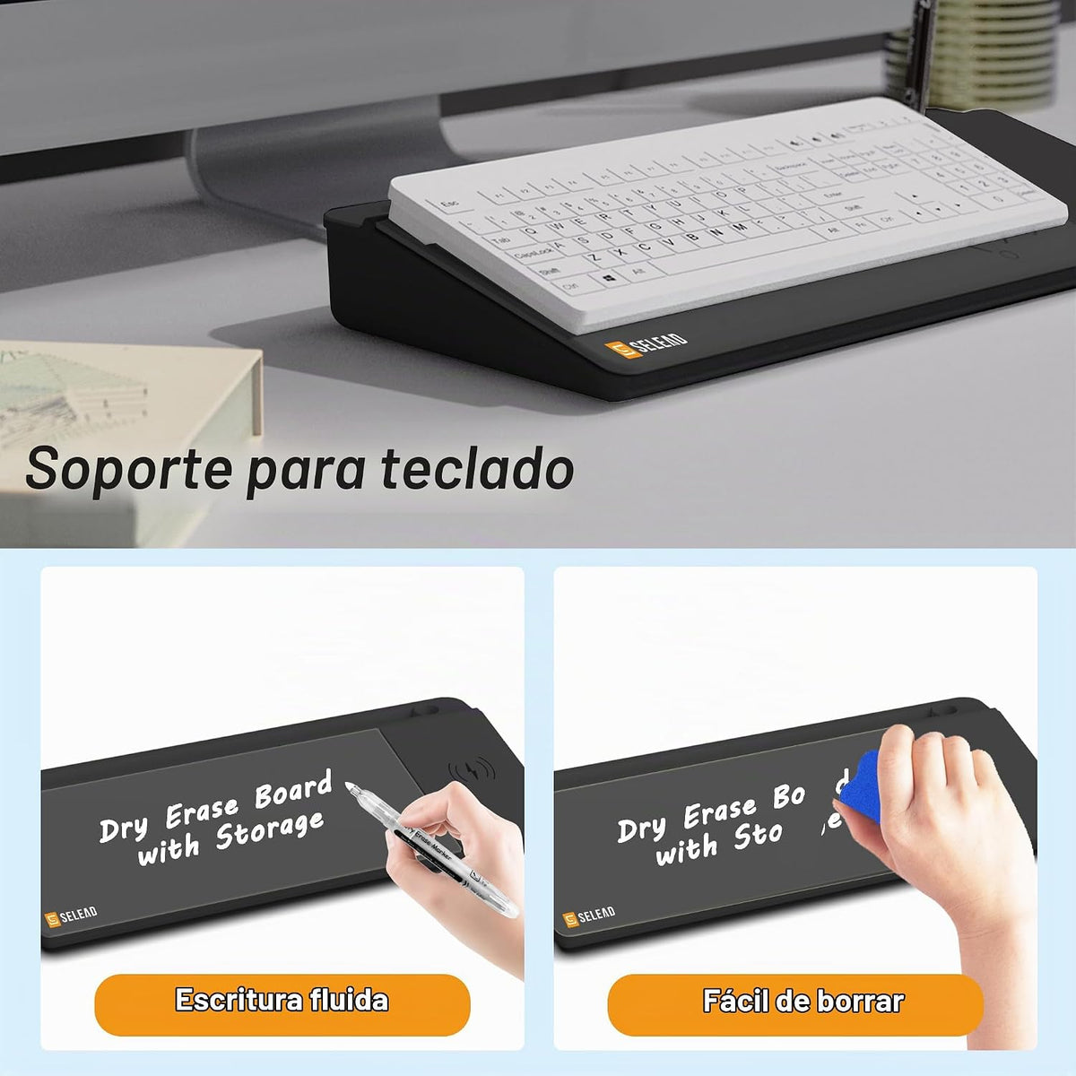 SELEAD Pizarra blanca de cristal de escritorio con cargador inalámbrico y