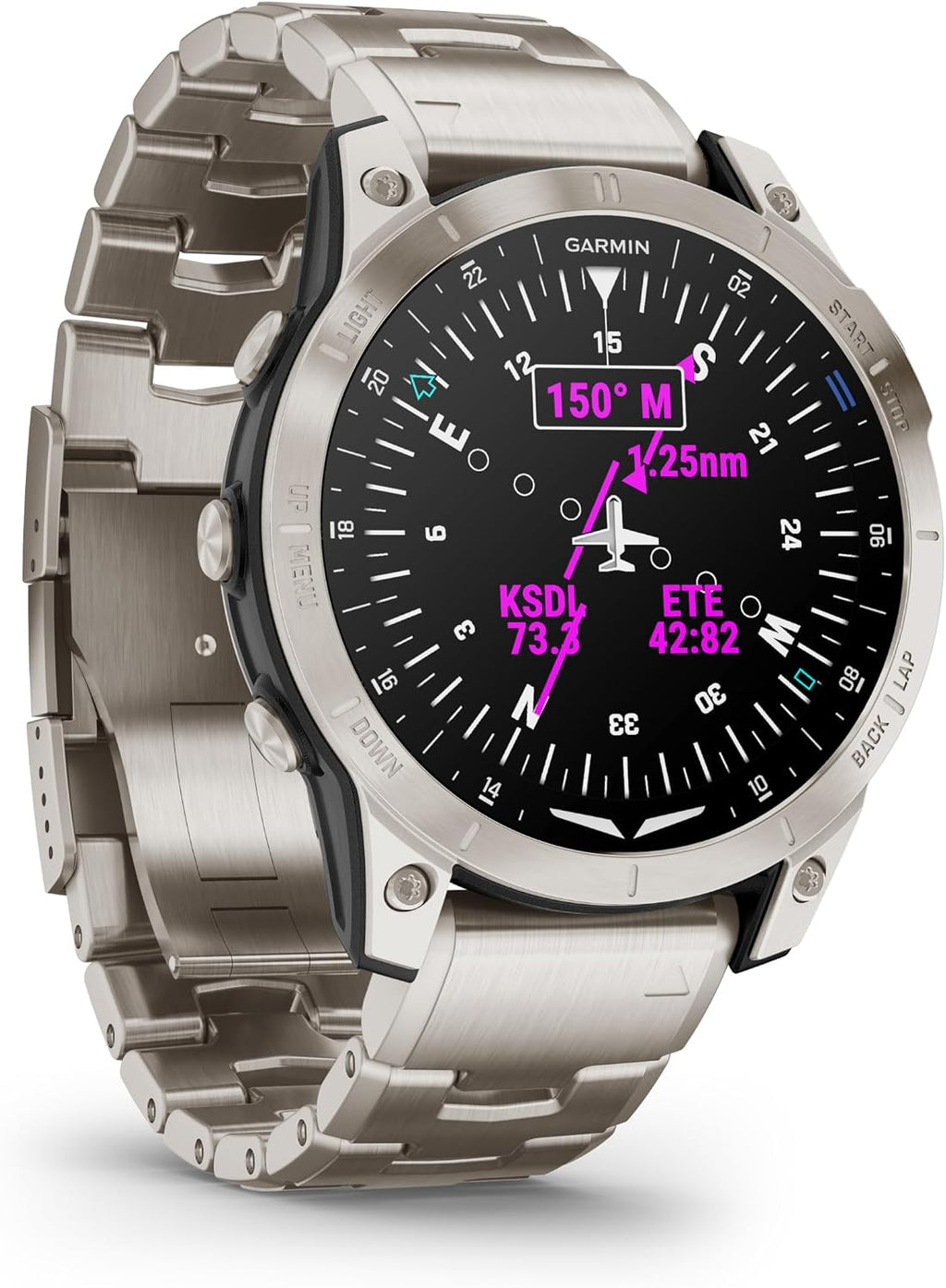 Garmin D2™ Mach 1, reloj inteligente aviador con pantalla táctil con mapa móvil GPS, tiempo de aviación, características de salud y bienestar y más, pulsera de titanio ventilada