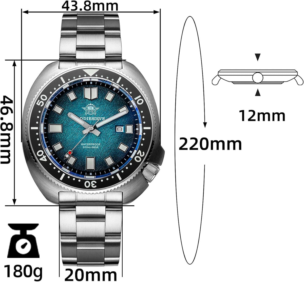 ADDIESDIVE Relojes de cuarzo para buceo, zafiro sintético, 200 M, impermeable, bisel de cerámica, luminoso, de acero inoxidable, reloj grande para hombre
