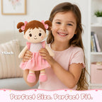 SQEQE Muñeca de bebé suave, muñecas de trapo de felpa de 11 pulgadas para regalo de cumpleaños de niña de 1 año, primeros juguetes de muñecas de bebé para niños pequeños, cabello castaño