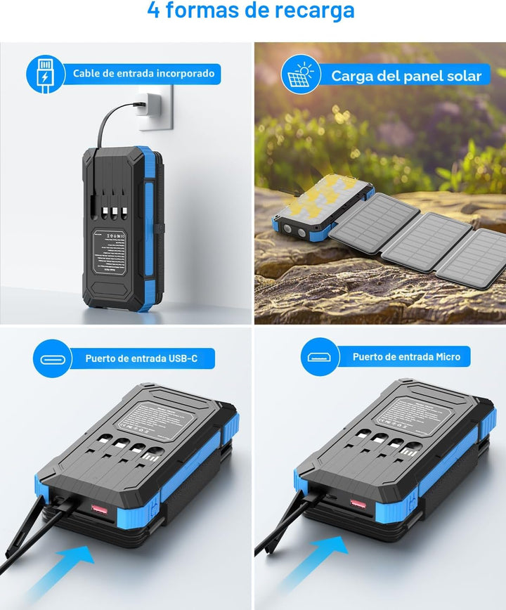 Kepswin Cargador Solar Power Bank 49800mAh con 4 cables integrados...