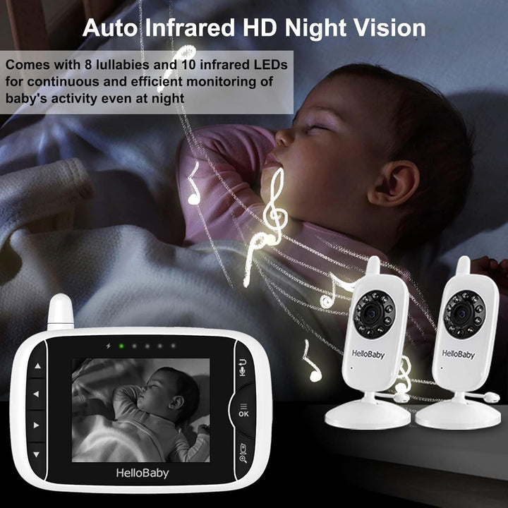 HelloBaby Monitor de bebé con 2 cámaras, monitor de bebé sin WiFi,...