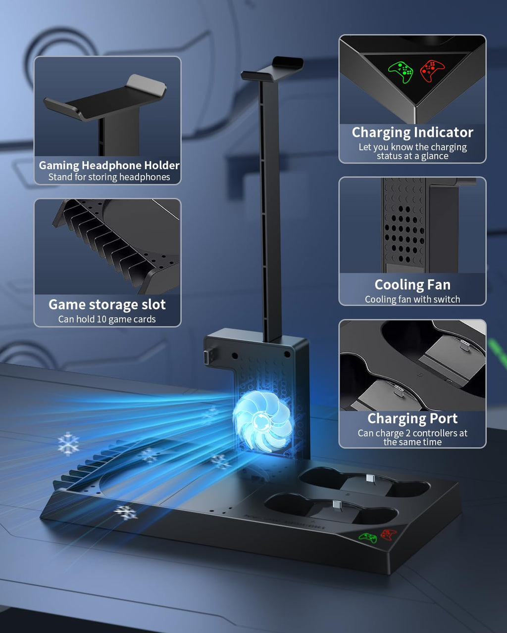 MENEEA Cooling Fan & carga Stand para Xbox Series X Console & Controller