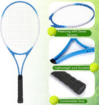 Paquete de 4 raquetas de tenis para adultos, recreativas, para 4 jugadores, raquetas de tenis preencordadas de 27 pulgadas, raquetas de tenis ligeras a granel con 4 pelotas de tenis, 4