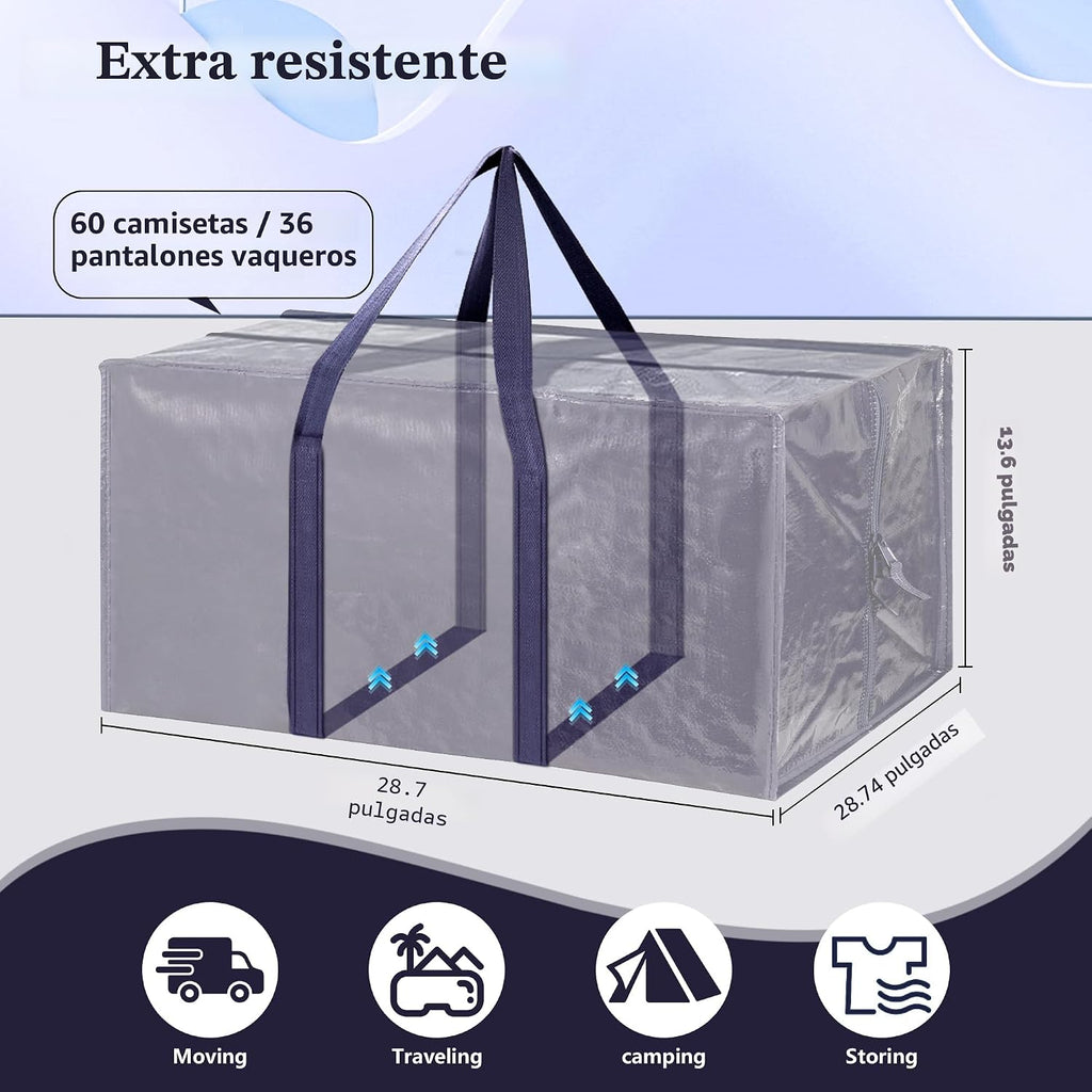 Paquete de 12 bolsas de mudanza con cremallera lateral completamente abierta, extra grandes de 93 L, resistentes, impermeables, plegables, para dormitorio universitario, organización de mudanzas y hogar, color azul oscuro
