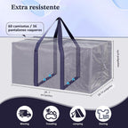 Paquete de 12 bolsas de mudanza con cremallera lateral completamente abierta, extra grandes de 93 L, resistentes, impermeables, plegables, para dormitorio universitario, organización de mudanzas y hogar, color azul oscuro