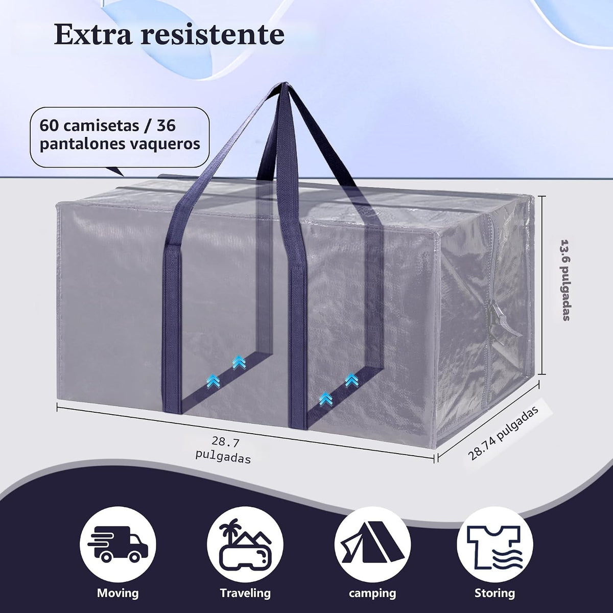 Paquete de 12 bolsas de mudanza con cremallera lateral completamente abierta, extra grandes de 93 L, resistentes, impermeables, plegables, para dormitorio universitario, organización de mudanzas y hogar, color azul oscuro
