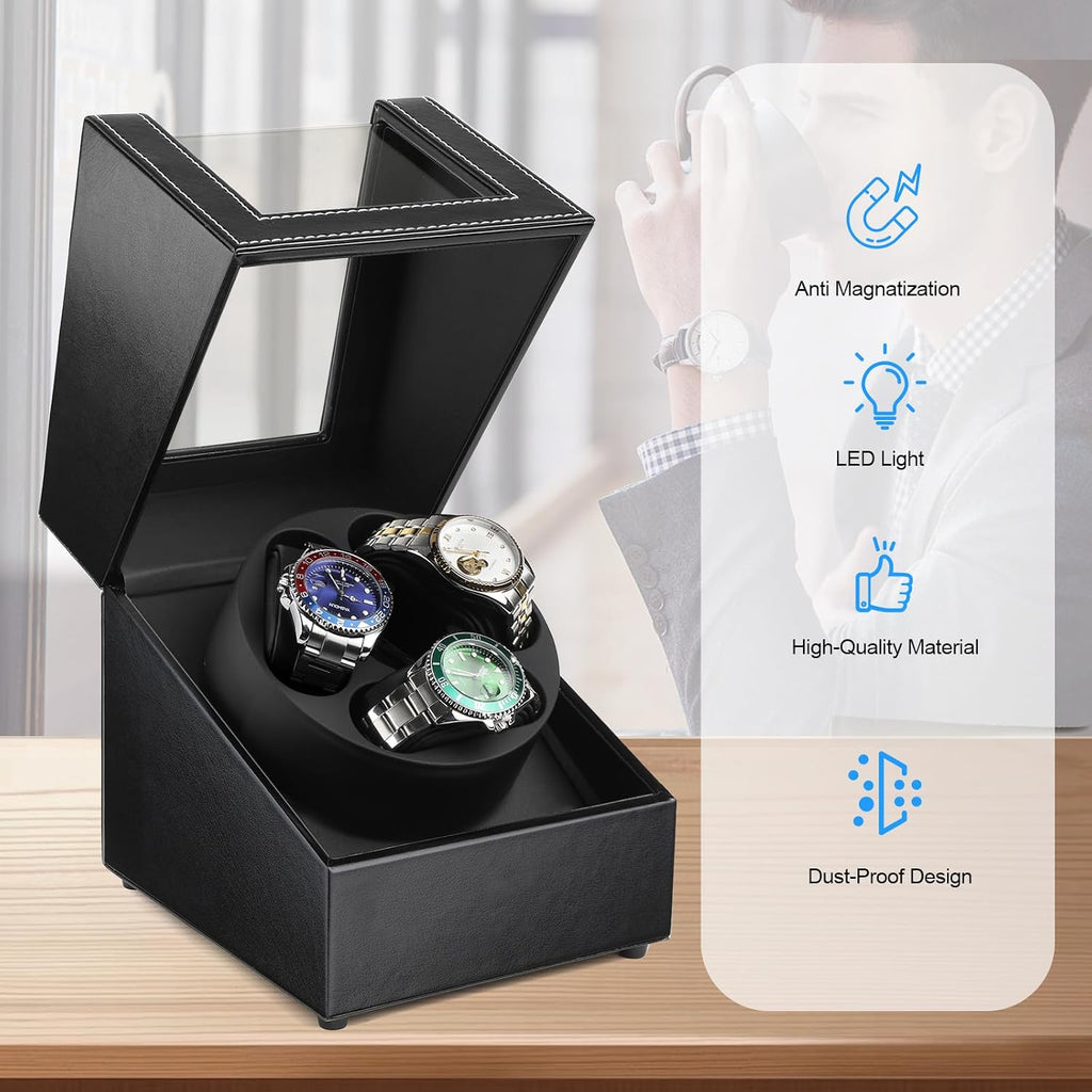 Watch Winder para 3 relojes automáticos, motor japonés silencioso