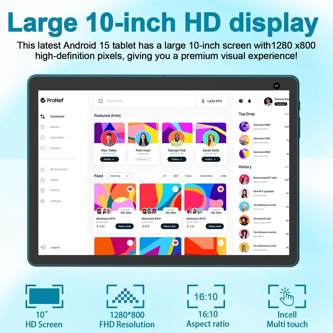 Tablet Android 15 de 10 pulgadas, tableta 2 en 1 con teclado. 8GB R...