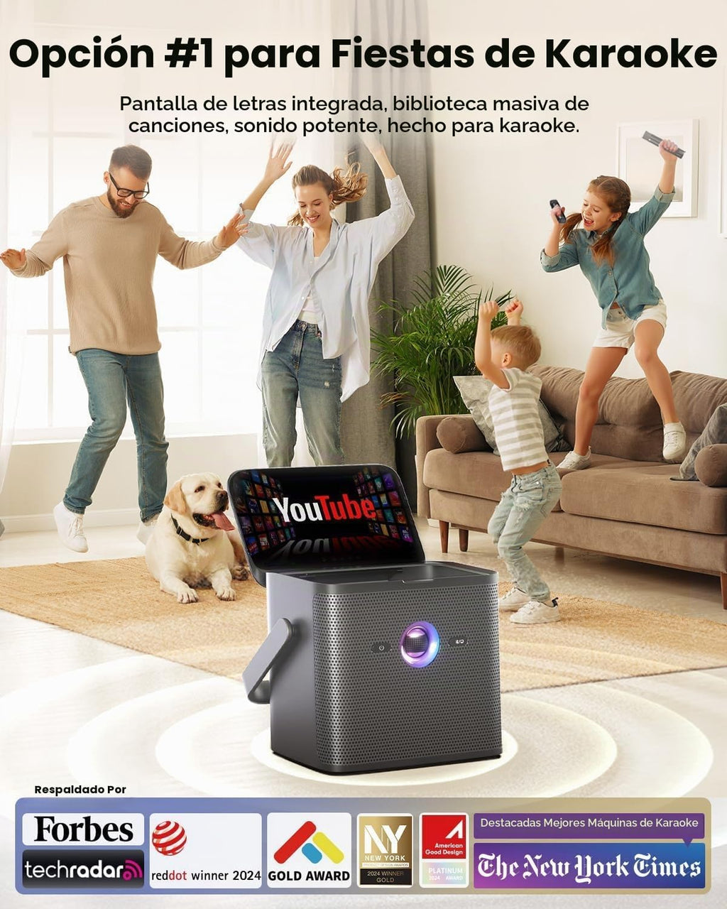 Máquina de Karaoke Ikarao para Adultos, con Pantalla de Letras y Pantalla, Sistema de Karaoke para YouTube, 2 Micrófonos Inalámbricos, Autotune y Eco, KaraFun Prime, Altavoz de Karaoke Portátil para