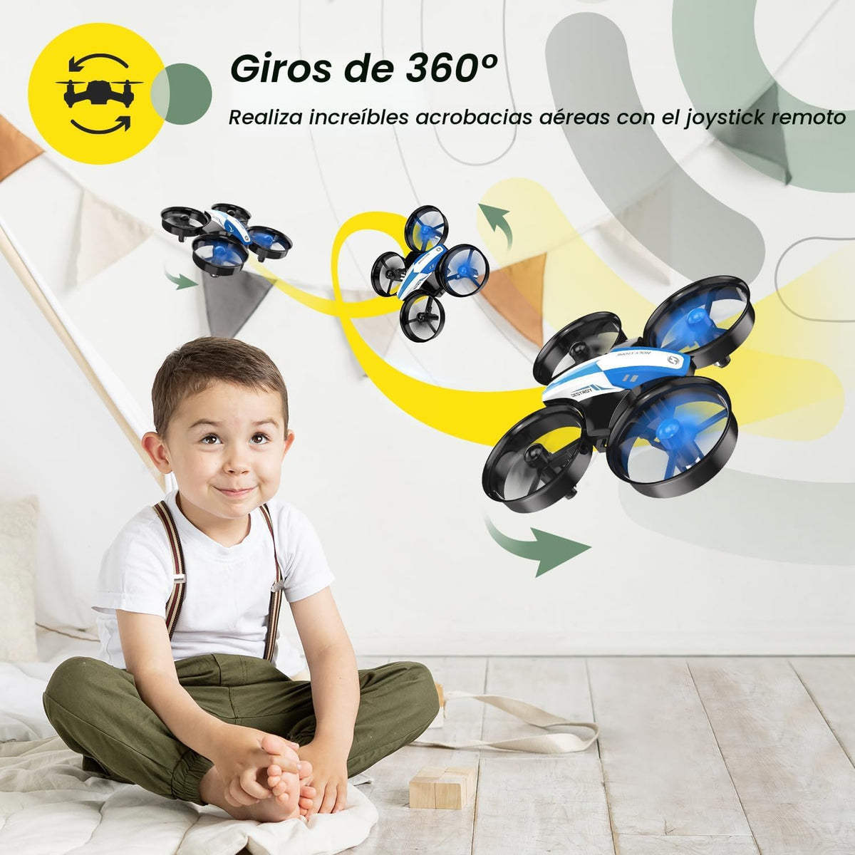 Holy Stone - Minidron para niños y principiantes, nanocuadricóptero con control remoto para interiores, helicóptero con sobrevuelo automático, giro 3D, modo desatendido, 3 pilas, color azul