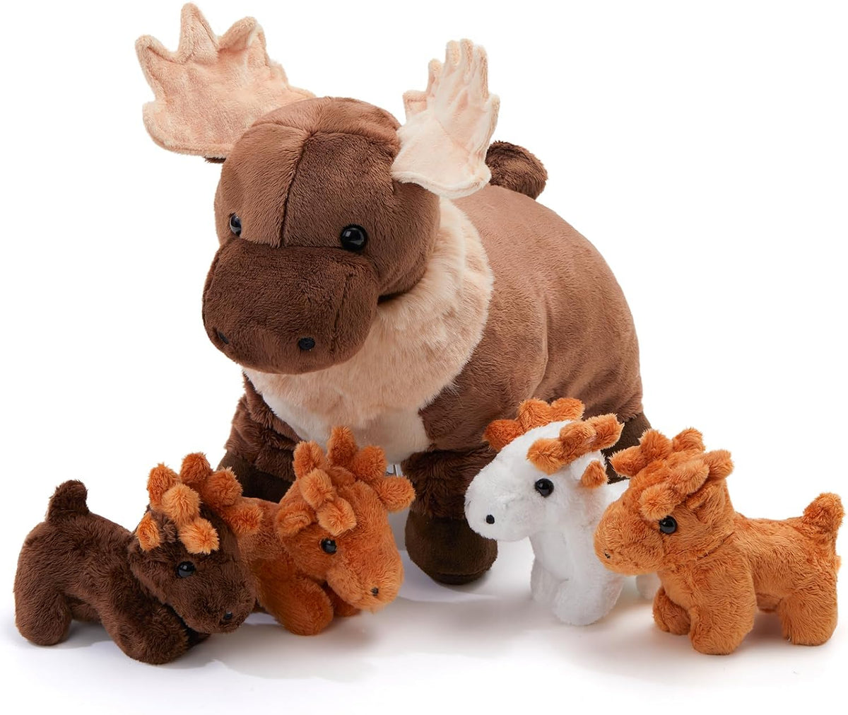 Peluche de alce con 4 bebés, 5 unidades