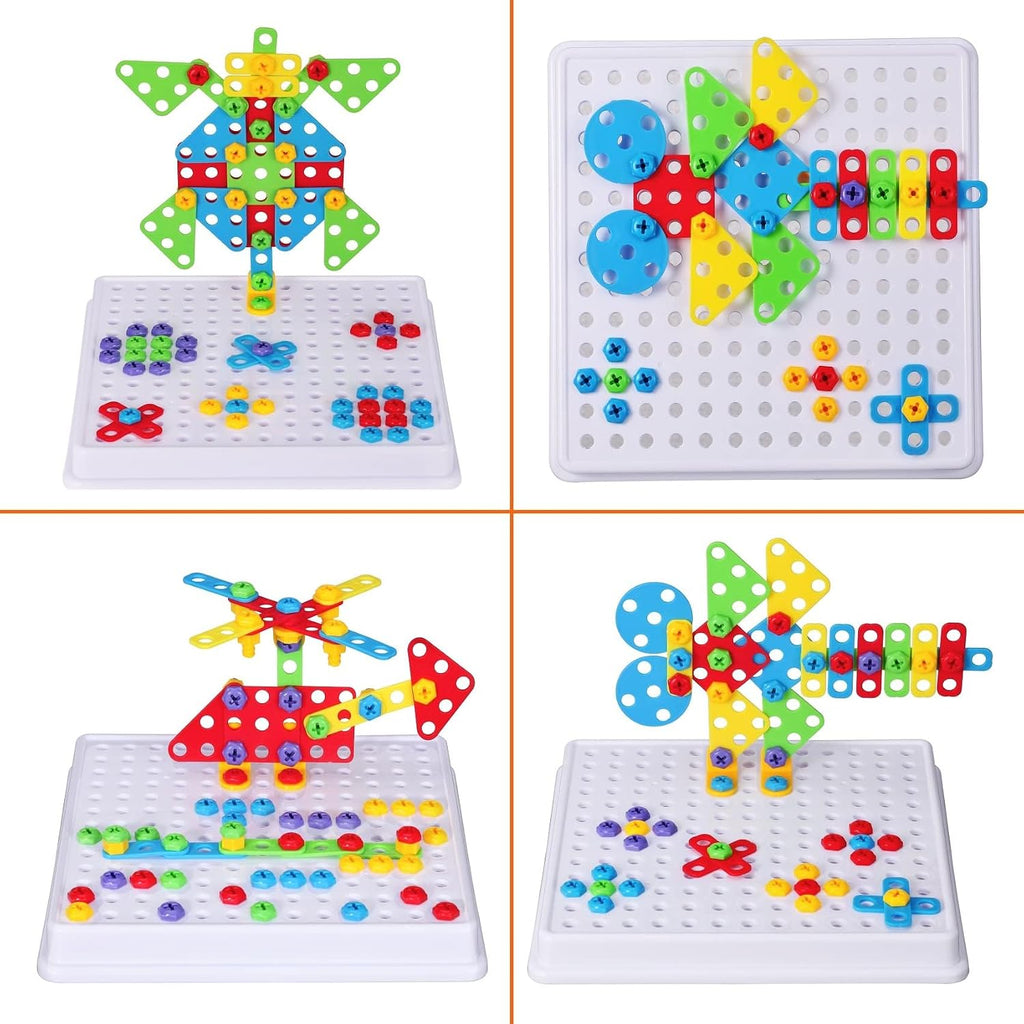 Kit de taladro y construcción STEM para niños de 3 a 8 años | Taladro de juguete eléctrico con más de 193 piezas (tornillos, tuercas, sujetadores de arco iris) | Juguetes de construcción de diseño