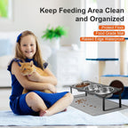 Cuencos Elevados para Gatos con Tapete para Comida, Juego de Cuencos Elevados Antideslizantes Inclinados 10° para Comida y Agua de Gatos, 3 Platos Gruesos de Acero Inoxidable para Mascotas con Lindo
