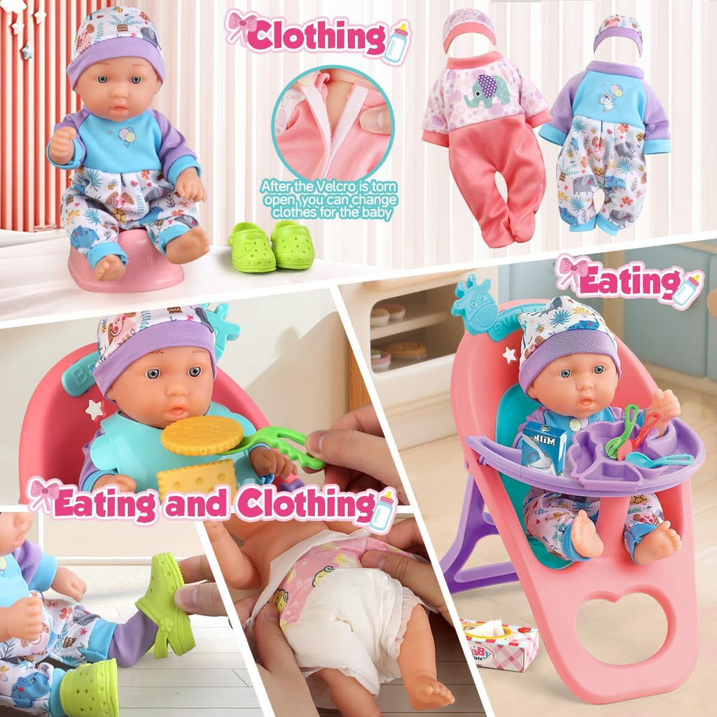 Juego de accesorios para cuna y cochecito de bebé con muñeca de bebé de 11 pulgadas