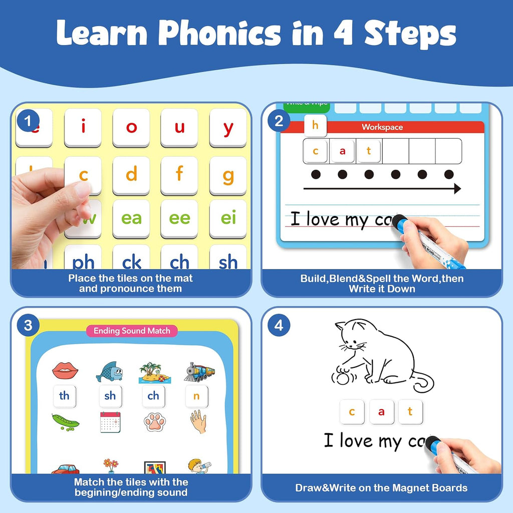 Phonics - Azulejos magnéticos de letras, juegos de fonética para ABC