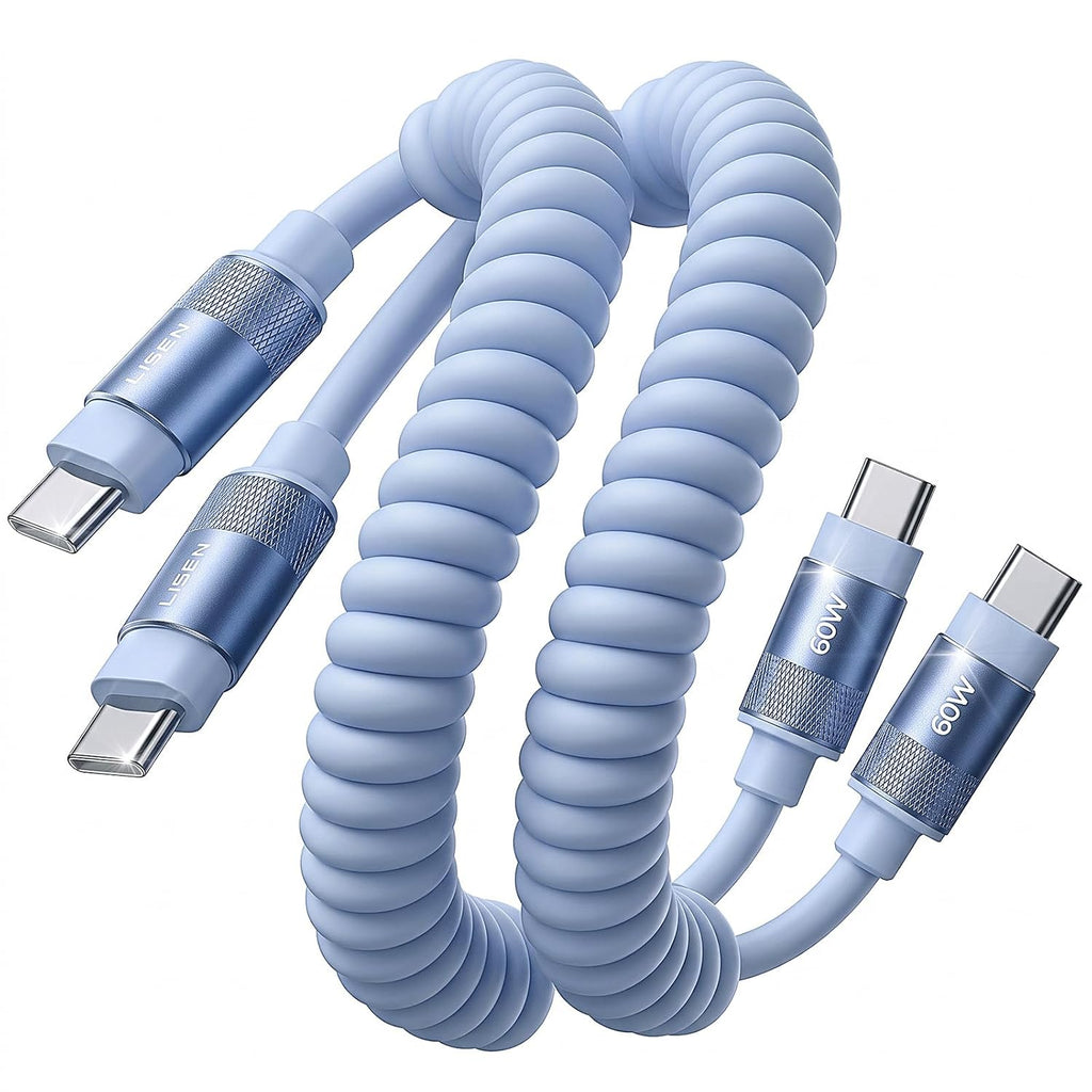 LISEN Cable USB C en espiral corto limpio paquete de 2 unidades de 60 W C a