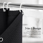 3 en 1 Waffle Shower Curtain Set con PEVA Liner 72Wx72H negro