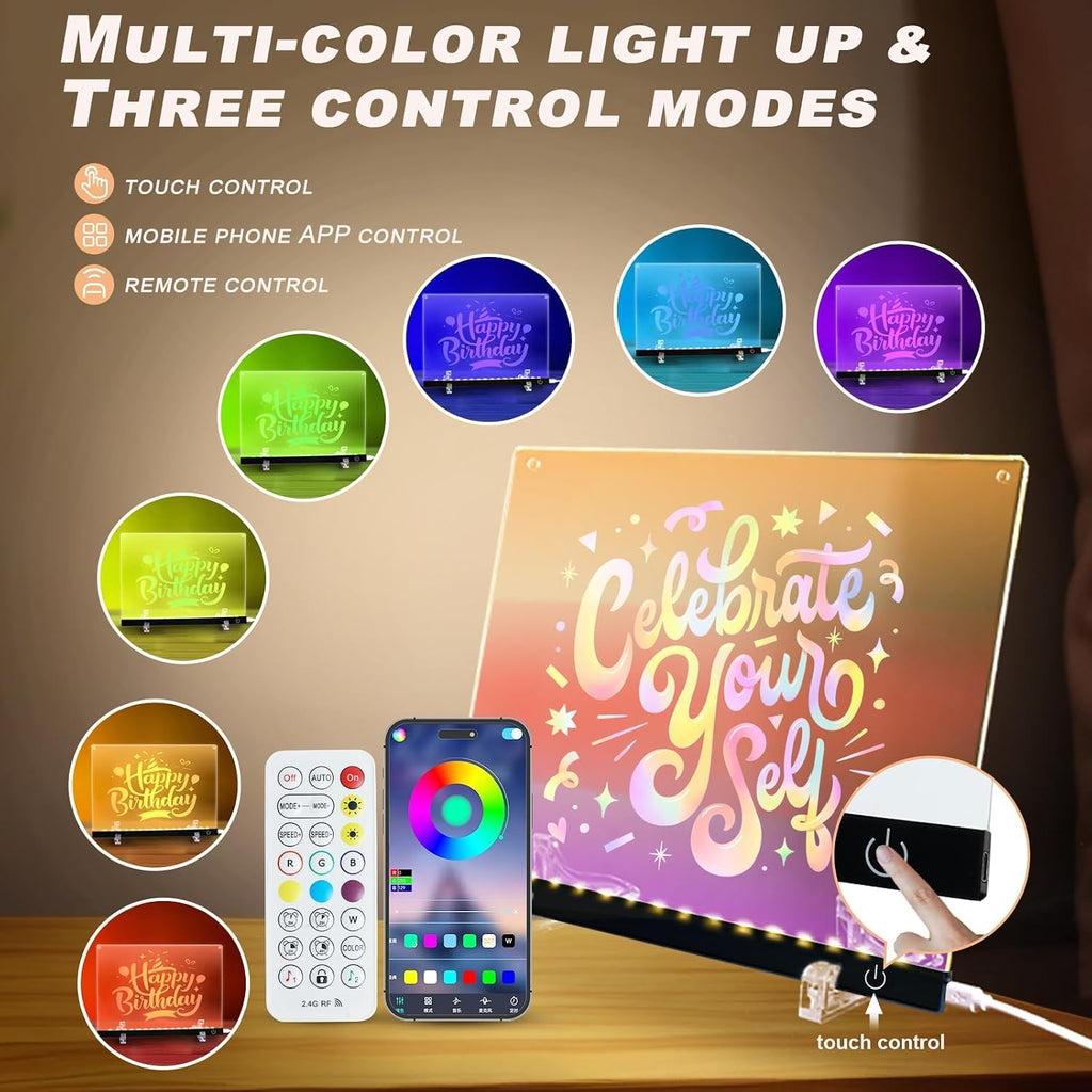 Tablero de dibujo LED acrílico de 14.1 x 10.9 pulgadas con aplicación y control remoto de botón táctil, tablero de notas LED con color, pizarra de borrado en seco con luz LED, nota brillante, ideal