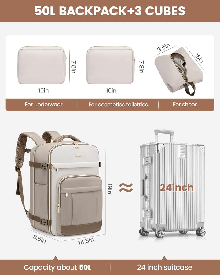 LOVEVOOK Mochila de viaje de 50L para mujeres y hombres, mochila de...