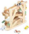 Janod - Tobogán de madera de 3 niveles - Tobogán de hormigas con 4 autos incluidos - Juguete de aprendizaje temprano y primera infancia - Entrenamiento de habilidades motoras finas - a partir de 1 año