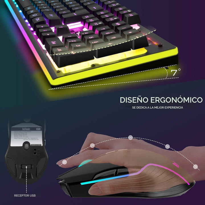 Combo de teclado y mouse inalámbrico para juegos RedThunder K10, ba...