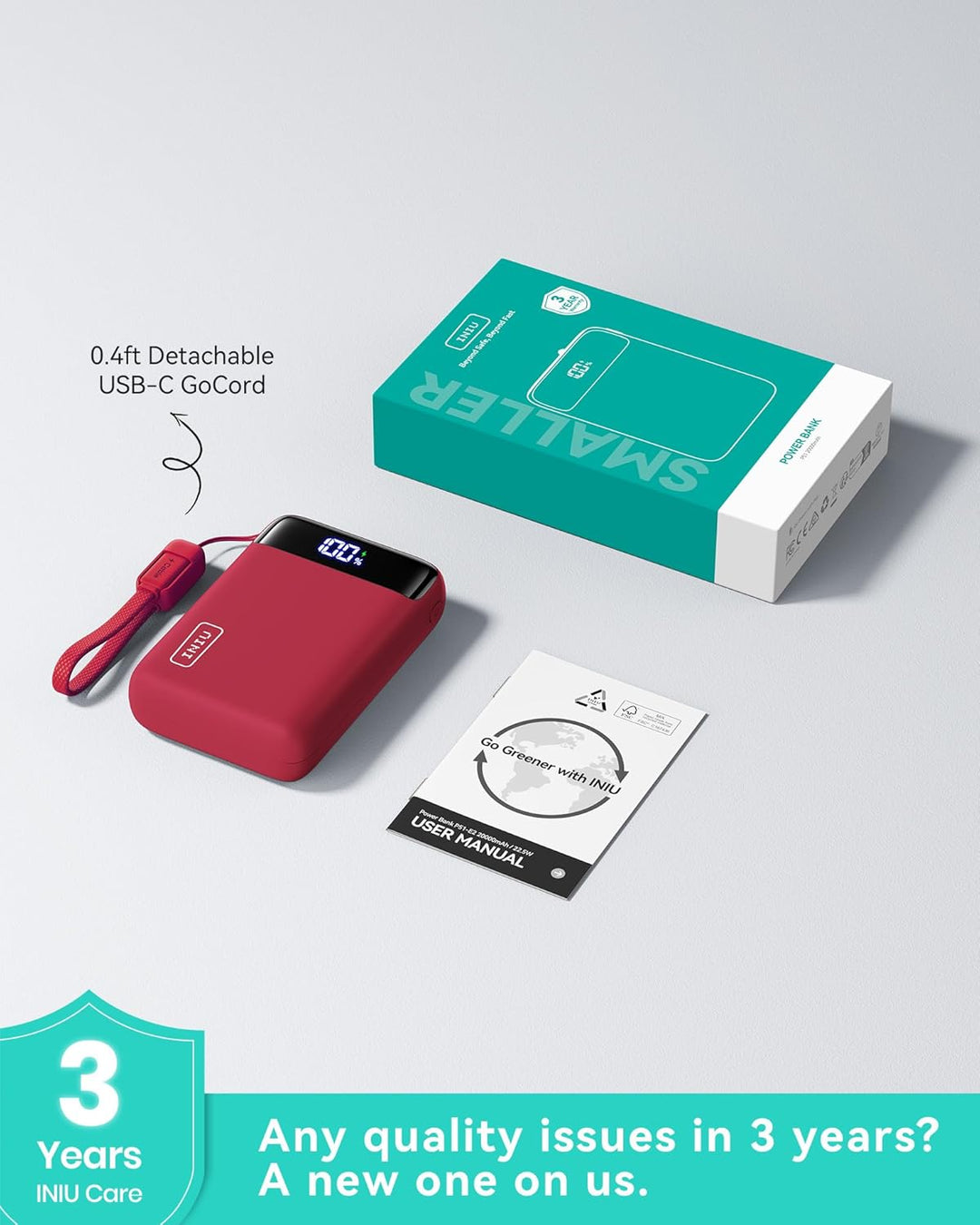 INIU Cargador portátil, 22.5 W, 20000 mAh, carga rápida, pequeño ba...