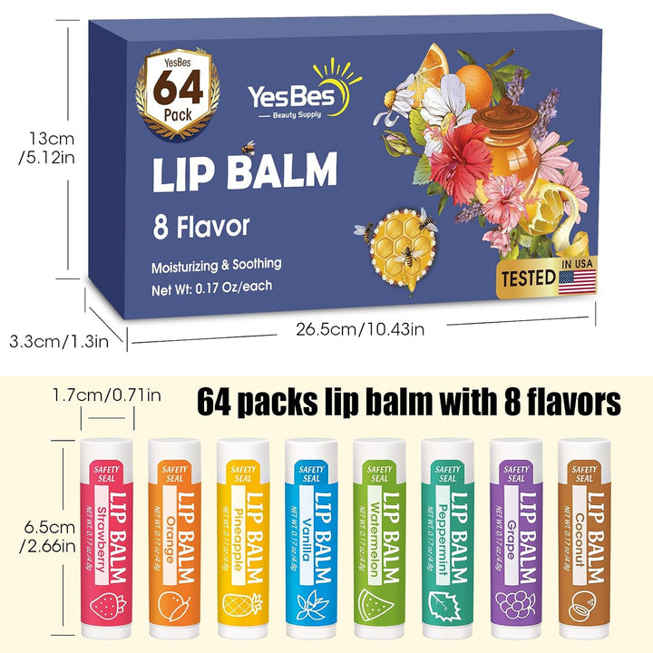 YesBes Paquete de 64 bálsamos labiales, bálsamo labial natural a gr...