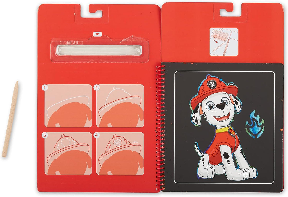 Melissa & Doug PAW Patrol Scratch Art - Paquete de 3 almohadillas de actividades de viaje Chase, Skye, Marshall Color Reveal