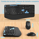 Combo de teclado y mouse inalámbricos, teclado ergonómico con 6 tec...