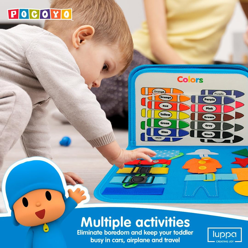 Pocoyo Montessori Busy Board - Diversión de aprendizaje preescolar con alfabeto y números, juguete educativo ideal de viaje para niños de 3 a 4 años (tablero de negocios)
