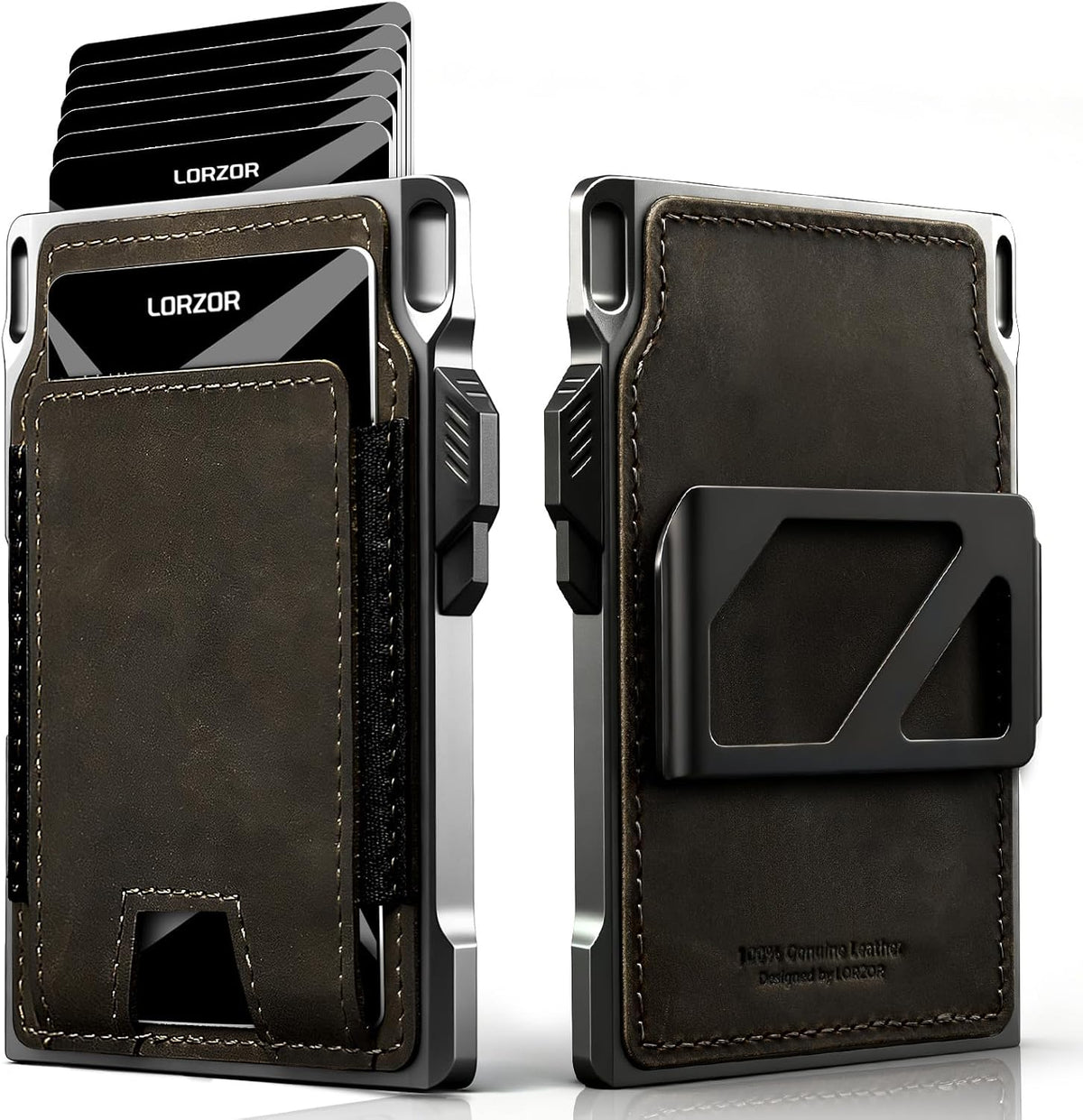 Cartera táctica delgada para hombre, cartera minimalista de cuero de grano completo para 10 tarjetas, tarjetero de aluminio con bloqueo RFID, funda para tarjetas emergentes inteligentes, bolsillo frontal, clip para dinero, regalo para hombres (verde