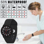Reloj de enfermera para profesionales médicos, estudiantes, mujeres y hombres, 50M resistente al agua, formato 12/24 horas, hora militar, luminoso, esfera fácil de leer, con segundero para