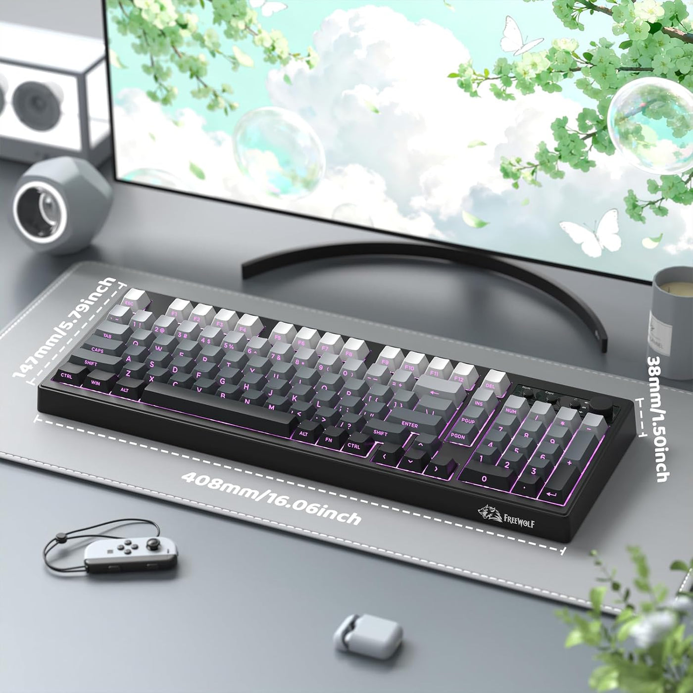 FREEWOLF K100 Teclado inalámbrico silencioso cremoso para juegos de...