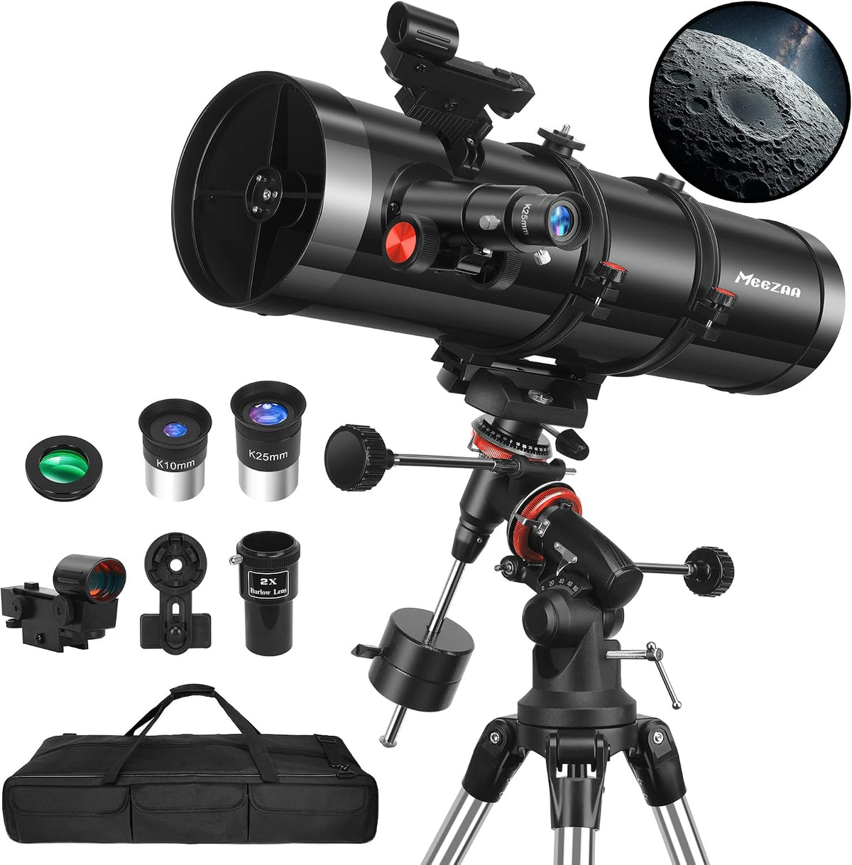 Telescopio reflector newtoniano 150EQ para adultos principiantes en astronomía, telescopios astronómicos profesionales con montaje ecuatorial, trípode, adaptador de teléfono, filtro lunar y