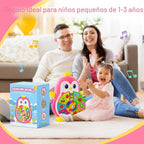 Cley - Juguetes musicales de pingüino para niñas de 1 año, juguetes educativos bilingües para bebés de 1 a 2 años con 5 temas, sonido y luz, aprendizaje de primera palabra de 12 a 18 meses, regalos de