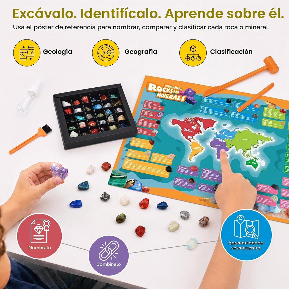 CubicFun Kit de excavación de piedras preciosas del mapa del mundo para