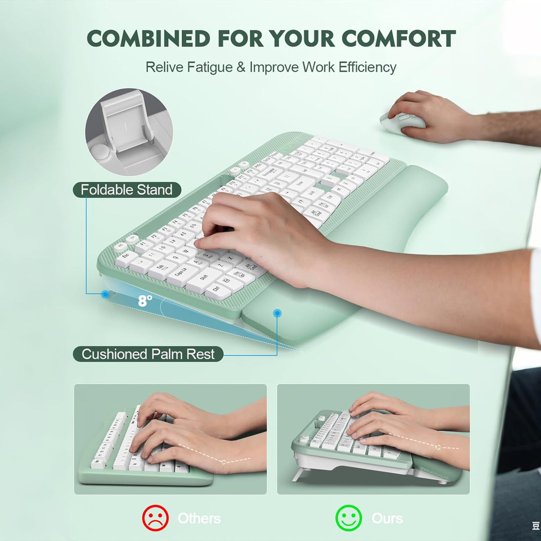 Juego de teclado y mouse inalámbricos, teclado ergonómico de tamaño...