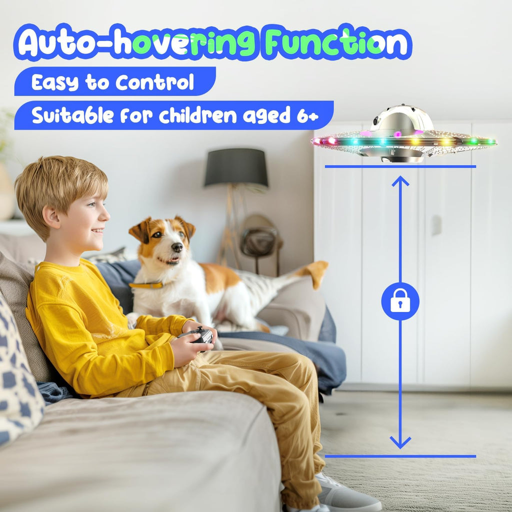 Foam UFO Drone para niños, Avión RC acrobático con luces LED, 15 min de vuelo