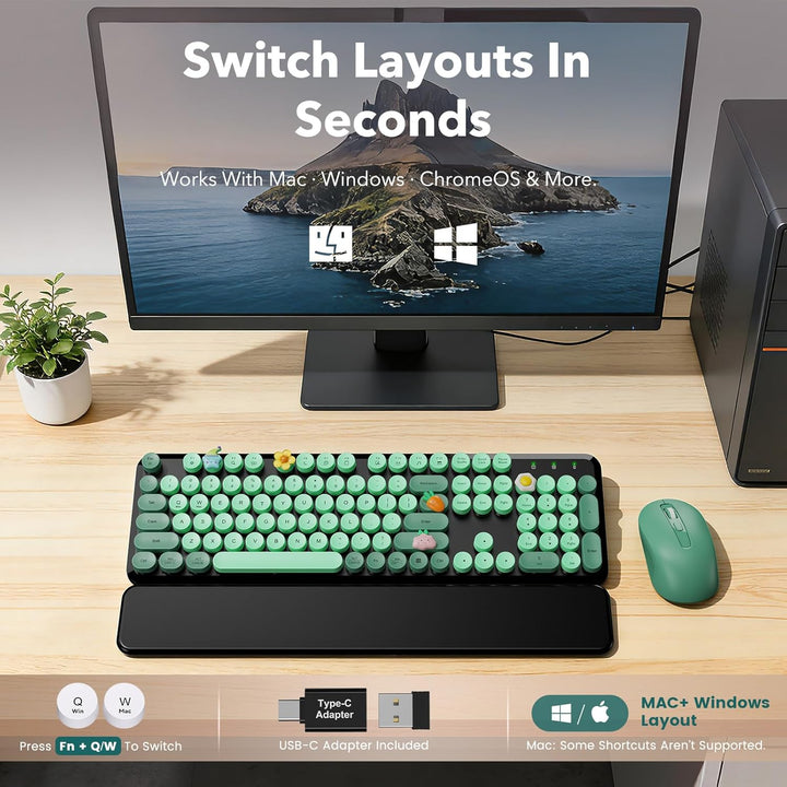Combo de teclado y mouse inalámbricos - Teclas redondas, teclado re...