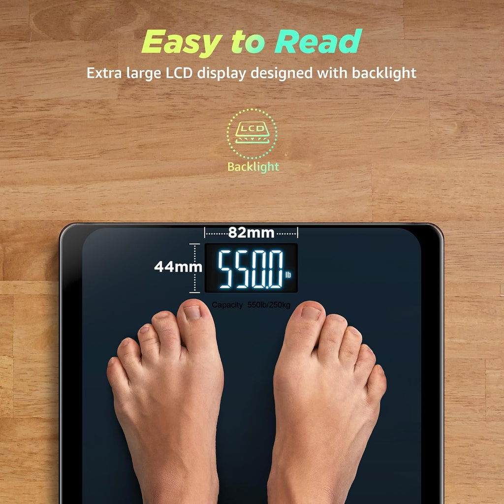 RunStar Báscula digital de baño de 550 libras para peso corporal con plataforma ultra ancha y pantalla LCD grande, báscula precisa de alta precisión con capacidad extra alta
