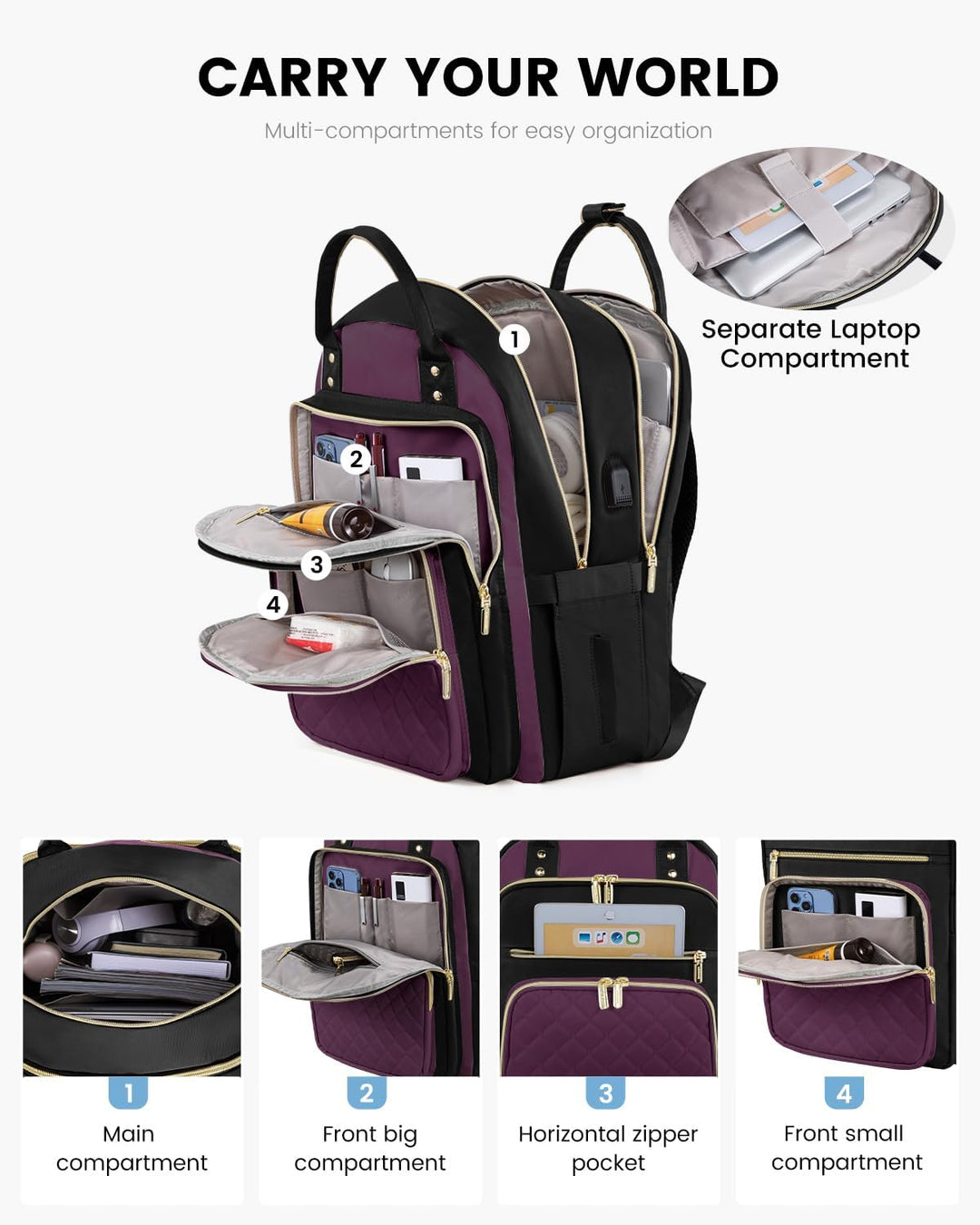 LOVEVOOK Mochila para laptop para mujer con compartimento separado...