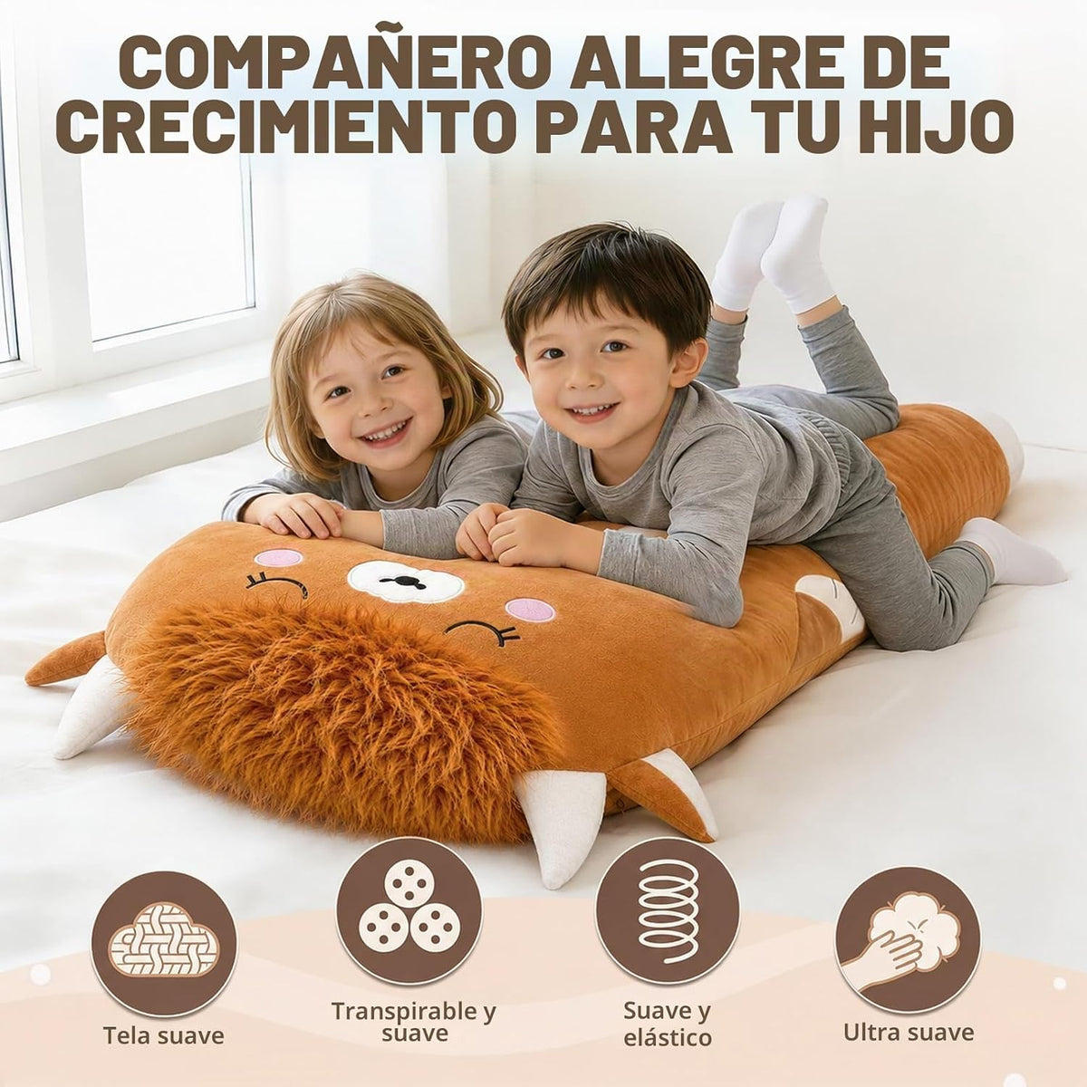 Almohadas largas de felpa en forma de U de 47 x 23 pulgadas para niños, almohada suave y grande para dormir, funda lavable, regalo para niños y niñas