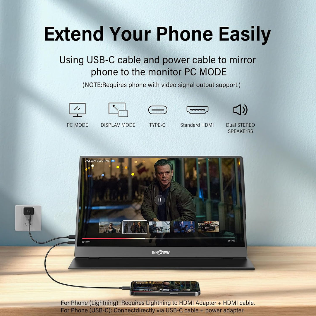 InnoView Monitor portátil, 15.6 pulgadas FHD 1080P HDMI USB C segun...