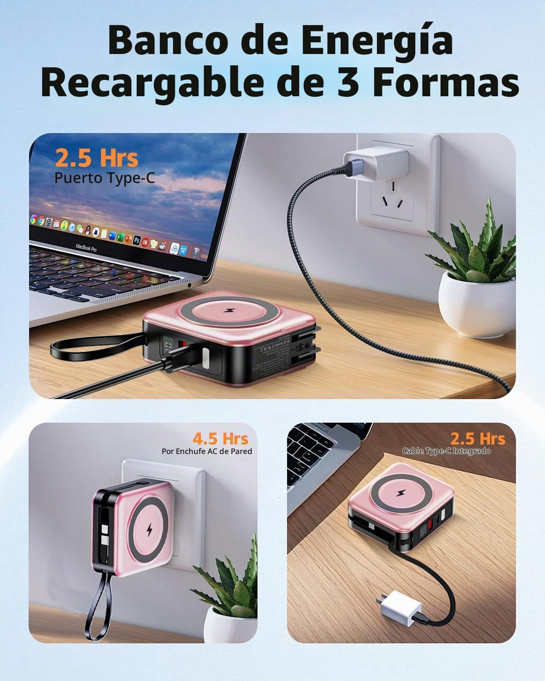 Cargador portátil Magsafe con cables integrados y enchufe de pared...