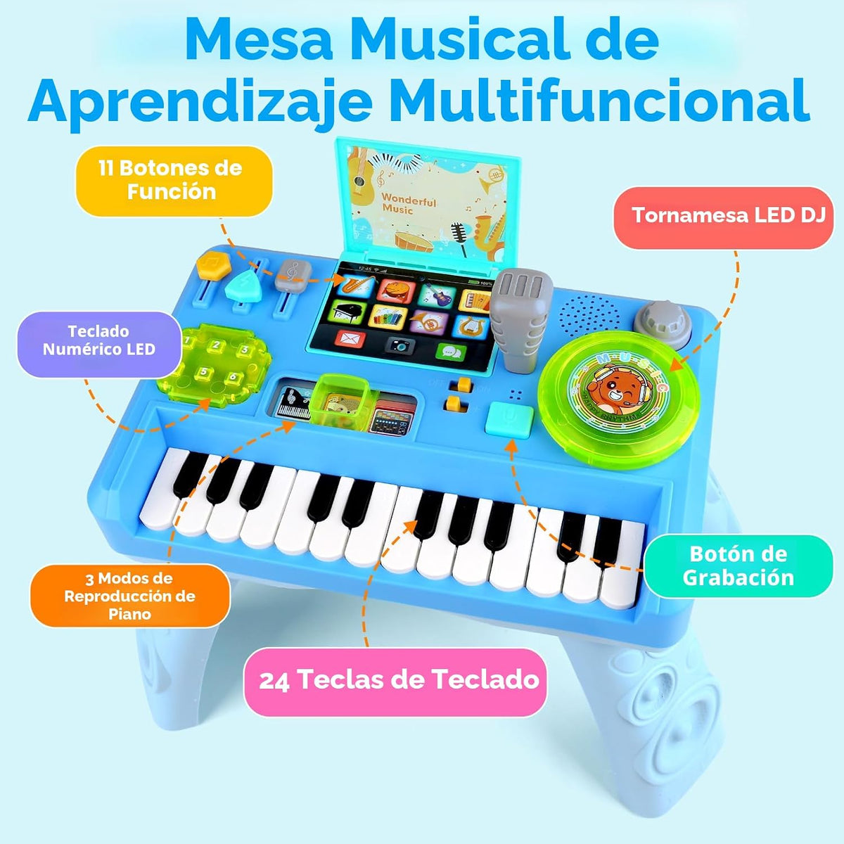 Baby DJ Table - Piano musical para niños pequeños con música y luz