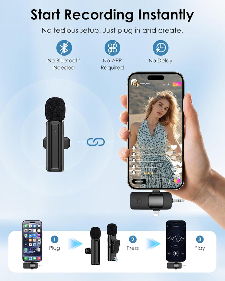 Mini micrófono inalámbrico para iPhone, Android, cámara, PC, micróf...