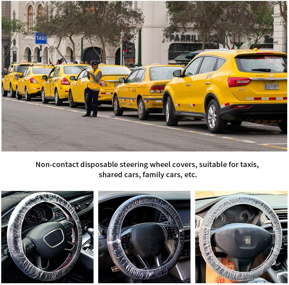 ICWEIMEI - 500 unidades de fundas universales desechables para volante de coche de plástico transparente con bordes elásticos para volantes